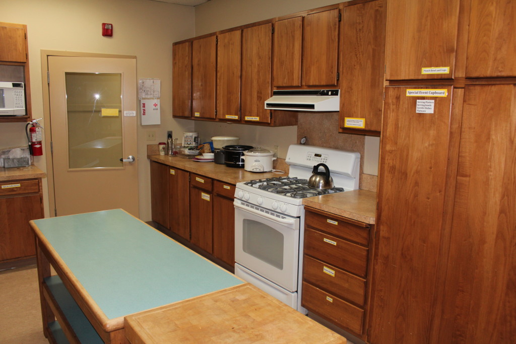 kitchen view of stove and counters