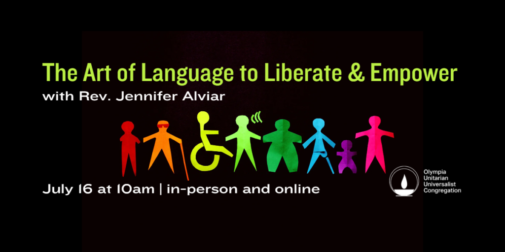 "The Art of Language to Liberate & Empower" with Rev. Jennifer Alviar, July 16 at 10am | in-person and online